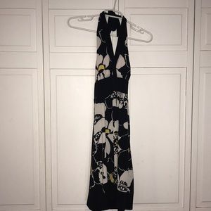 Halter neck flower black dress
